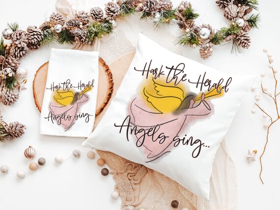 hark the herald angels sing angel throw pillow for couch, Christian Christmas gifts for Mom, faith gifts for her, Sunday school teacher