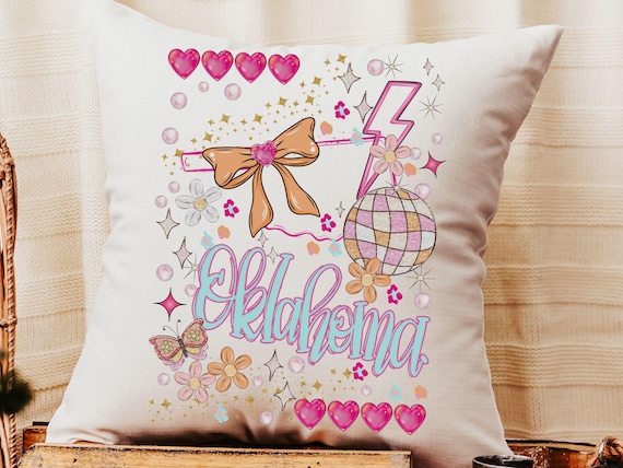 custom Oklahoma pillow for couch, pink preppy pillows for bed, Oklahoma gifts, coquette room decor, Oklahoma state throw pillow covers 18 x