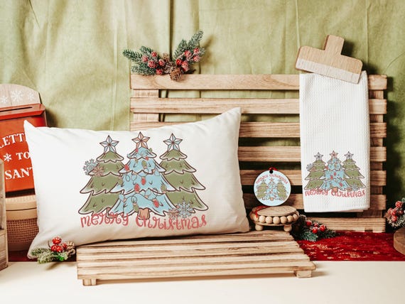 boho Christmas lumbar pillows for couch, moss green Christmas ornaments for 2024, Merry Christmas kitchen towels for new home, terracotta