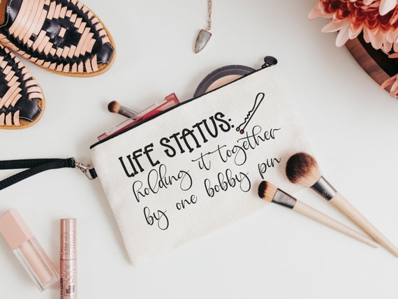 travel zipper pouch funny makeup bag for women, hair stylist gift, cute cosmetic bag for purse, hairdresser gift, mental health gifts, zip