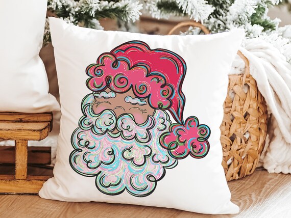colorful Santa throw pillows for kids playroom, holiday hosting decor home decor gift, fun Christmas decorative pillows for couch, whimsical