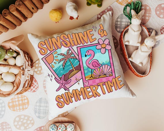 pink and orange coastal throw pillows for living room, summer vibes decor beach house gifts, cute flamingo gifts for her, lanai decor, best