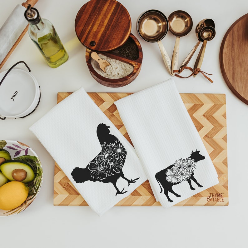 Farm Animal Kitchen Towel Floral Farmhouse Kitchen Decor Pig Etsy