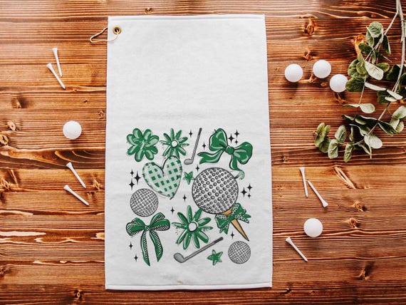 green school spirit golf coquette golf towel for women, cute golf Christmas gifts for golfers, golf ball towel, golf gifts for teenage girls