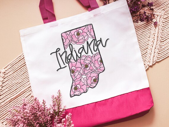 pink peony Indiana state flower tote bag for women, Indiana gifts, Indiana Christmas gifts for neighbors, reusable farmers market bag, best