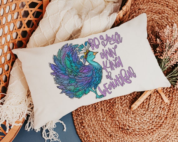be your own kind of beautiful lumbar pillow for bed, cute dorm decor for girls, positive affirmations for teens, peacock throw pillow