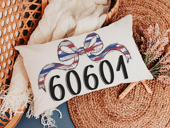 personalized patriotic coquette throw pillow for dorm, college gifts for her, custom zip code pillow cover 12x20, college dorm decor for