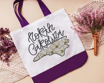 North Carolina tote bag for books, flowering dogwood North Carolina state flower NC gifts, NC Christmas gifts for neighbors, college student