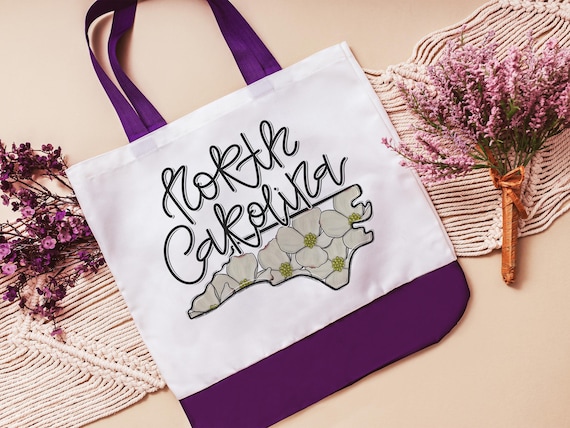 North Carolina tote bag for books, flowering dogwood North Carolina state flower NC gifts, NC Christmas gifts for neighbors, college student