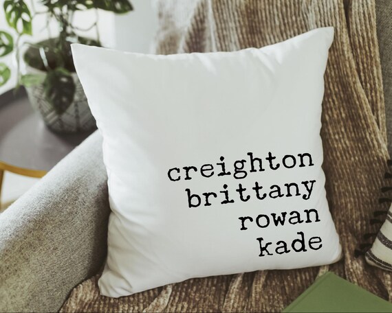 personalized family names throw pillow for bed, pet name pillow, unique anniversary gift for couple, dog parent gift, modern farmhouse decor