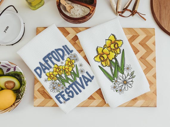 daffodil festival daffodil kitchen towels for summer hand towels for bathroom, floral kitchen decor, Nantucket gifts, gardener gifts for