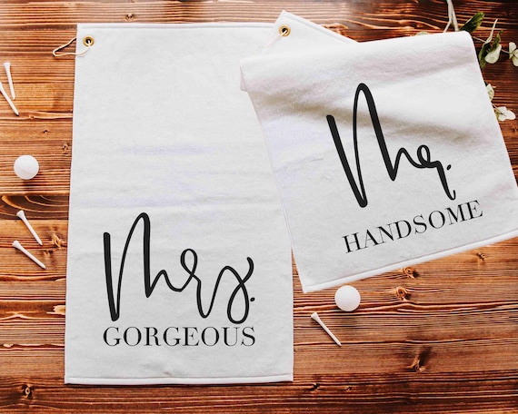 his and hers golf towels mr and mrs gifts, newlywed gifts golf wedding gifts for couple, golf bag accessories for women, bride and groom