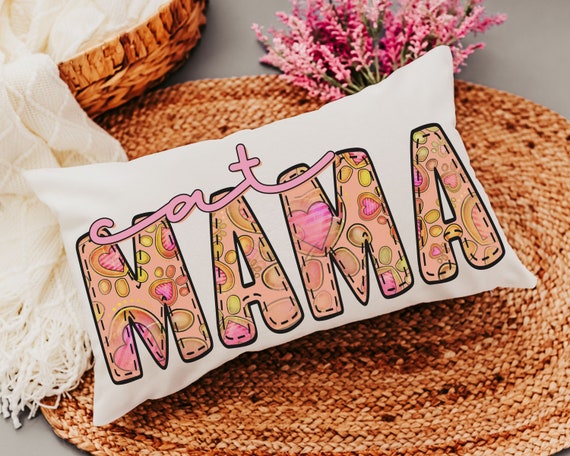 cat mama lumbar throw pillow for chair, cat gifts for cat lovers, cat mom gift, cat decor for home, new kitten gift, lumbar pillow cover