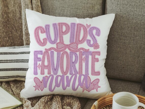 personalized faux yarn Cupids favorite throw pillows for women, Nana gifts from grandson, cute Valentines day best selling gifts Etsy shops