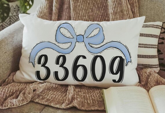 personalized Carolina blue school spirit coquette throw pillow for dorm, college gifts for her, custom zip code pillow, college apartment