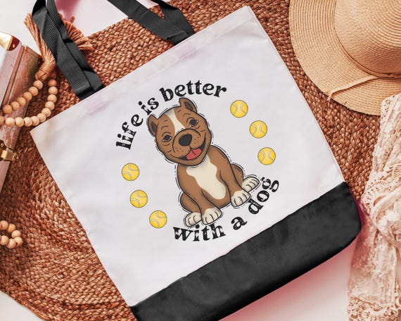 life is better with dogs, American pit bull terrier tote bag