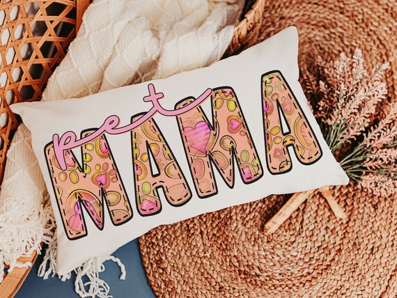pet mama lumbar pillow for rocking chair, paw print throw pillows for couch, pet mom gifts, cute pet decor pillow, pet Mothers day gifts for