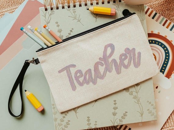 kindergarten teacher pencil bag cute teacher gifts for women, stocking stuffers for teachers, secret Santa gift for coworker, teacher makeup