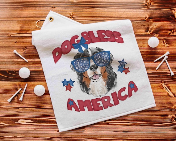 Dog bless America patriotic Bernese Mountain Dog towels with grommet