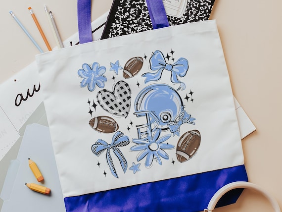 football coquette tote bags for teen girls, carolina blue school spirit bags for women, cheer gifts for team, back to school gifts for