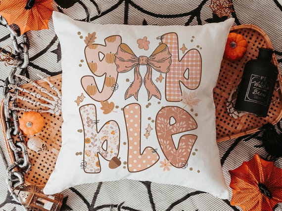 gobble Thanksgiving coquette throw pillows for couch, Thanksgiving hosting gift, fall floral pumpkin pillow autumn housewarming gift for