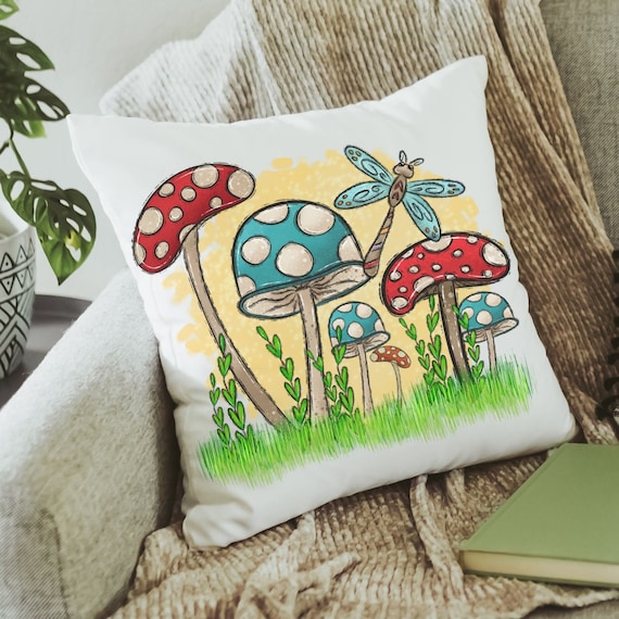 blue mushroom throw pillows for couch colorful mushroom kitchen towels for RV, red mushroom pillow cover 18 x 18, mushroom gifts for women