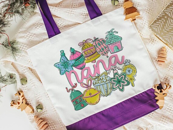 pink Christmas tote bag for nana Christmas gifts from grandchildren, whimsical Christmas makeup bags best sellers, stocking stuffers for