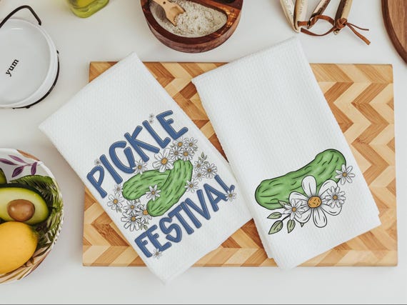 pickle festival pickle kitchen towels for mom, gardening gifts for women, pickle themed gifts, funny kitchen decor, cute hand towels guest