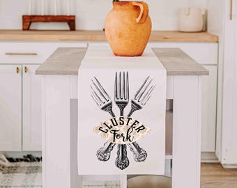 camino de mesa con tenedores en racimo para mesa de comedor, regalos de cocina sarcásticos para mujeres, decoración de cocina divertida, decoración de mesa de cocina para ama de casa atrevida, lo mejor