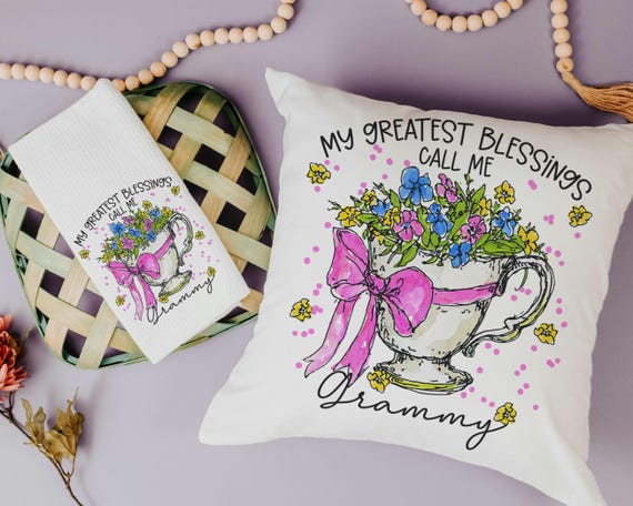 Personalized my greatest blessings call me Grammy throw pillows