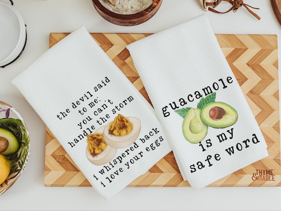 safe word funny kitchen towels, guacamole gift, sassy gifts, deviled eggs kitchen hand towels, smut reader gift, trendy Mothers day gifts