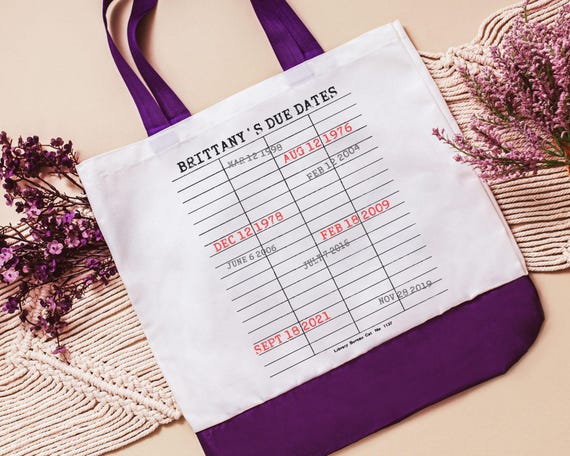 Custom library due date print tote bag with name