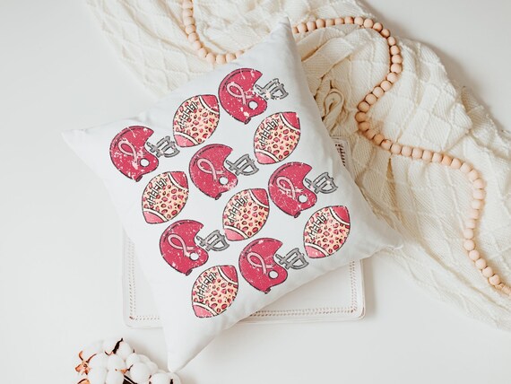 powderpuff football throw pillow for sofa, football mom gift, pink football decorations, breast cancer survivor gift, football gifts for Mom