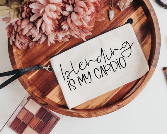 blending is my cardio funny makeup bag for women, makeup artist gift, beauty gift box fillers, cosmetic bag for purse, teenage girl gifts