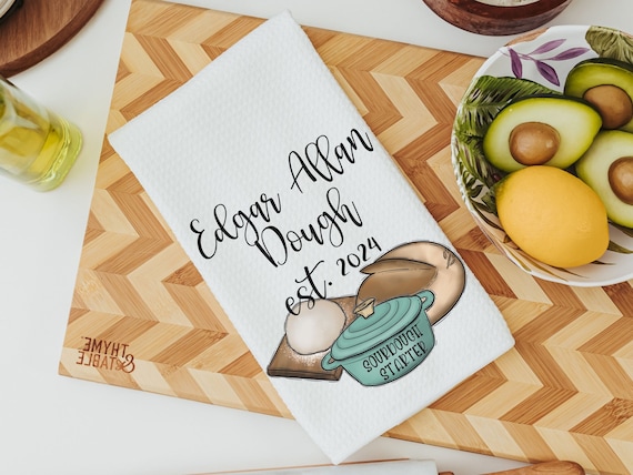 personalized sourdough starter kitchen towel funny sourdough gifts, sourdough era kitchen hand towel, sourdough mama gifts, bread baker gift