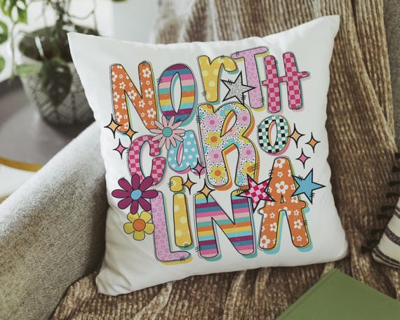 Colorful North Carolina Throw Pillow