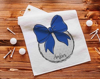 personalized girly golf towel with name, cute golf gear, royal blue school spirit high school girls golf gifts for teenage girls, golfing