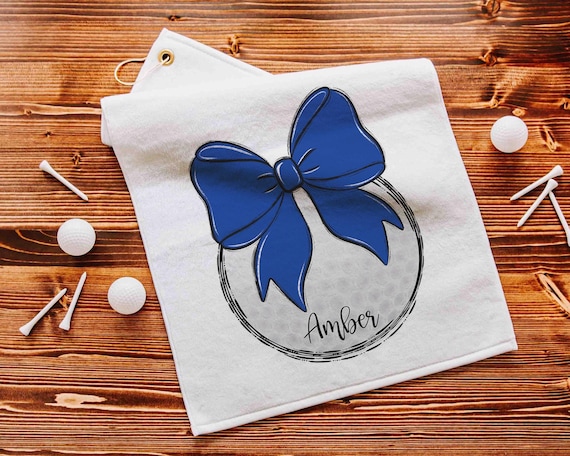 Personalized royal blue girly golf towel with name