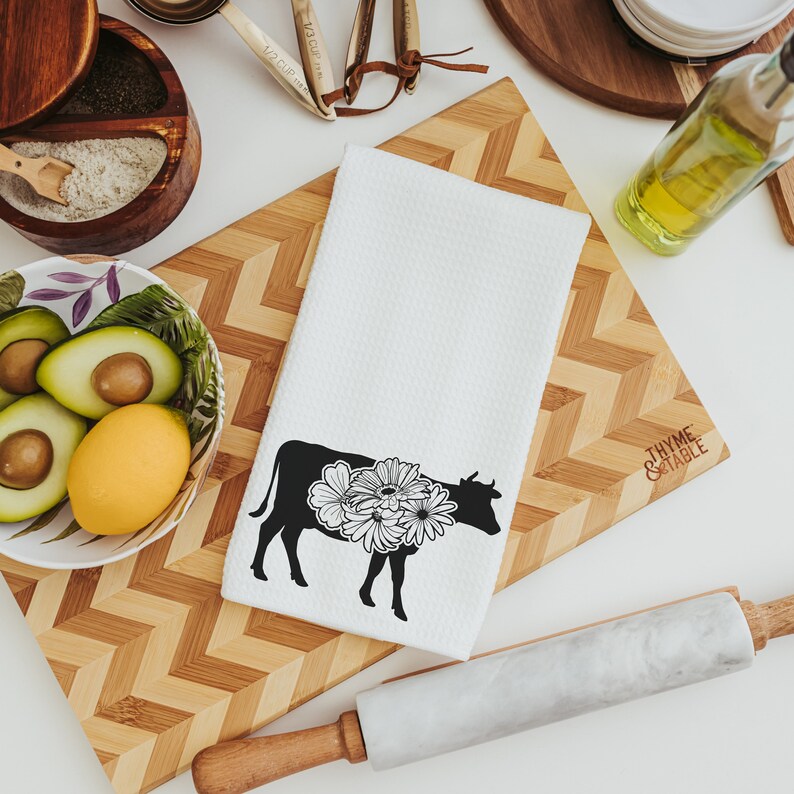 Farm Animal Kitchen Towel Floral Farmhouse Kitchen Decor Pig Etsy