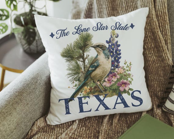 floral Texas throw pillows for couch, Texas home gifts for Mom, bluebonnet gifts, Texas Christmas gifts for neighbors, Lone Star State decor