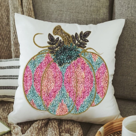 Faux Sequin Colorful Pumpkin Throw Pillow