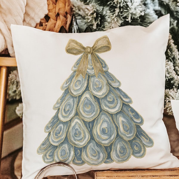 Cojín navideño náutico con forma de concha de ostra para habitación de invitados, funda de cojín navideña costera de 45 x 45 cm, regalos navideños playeros para damas.