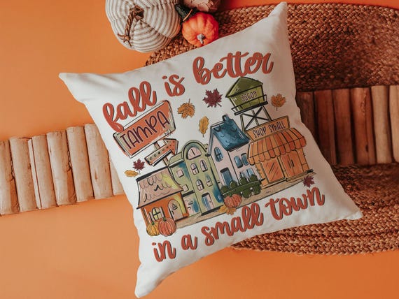 personalized fall is better in a small town accent pillows for chair, Thanksgiving hosting gift, zip code pillow, autumn housewarming gift