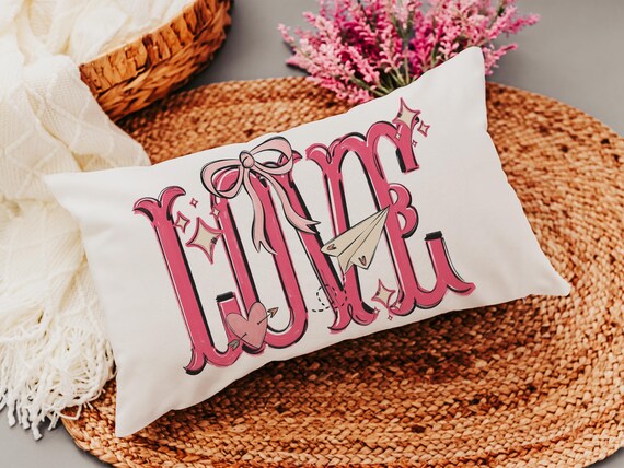 love coquette lumbar throw pillows for guest room, cute Valentines gifts for wife, preppy Valentines Day decorative pillows for couch dorm