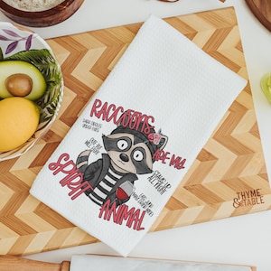 spirit animal funny kitchen towels for women, sarcastic gifts for her, raccoon kitchen hand towels for bathroom, raccoon gifts, sassy