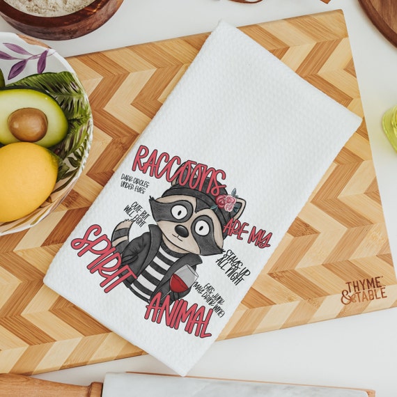 spirit animal funny kitchen towels for women, sarcastic gifts for her, raccoon kitchen hand towels for bathroom, raccoon gifts, sassy