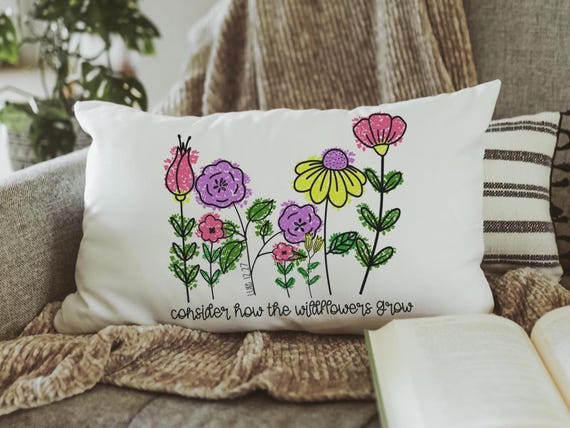 consider how the wildflowers grow lumbar throw pillows for couch religious decorative pillows for girls, Luke 12:27 decor, Christian nursery