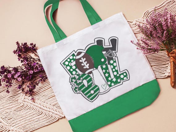 football tote for games, football mom tote bag for back to school, kelly green school spirit accessories for teachers, cheer squad gifts