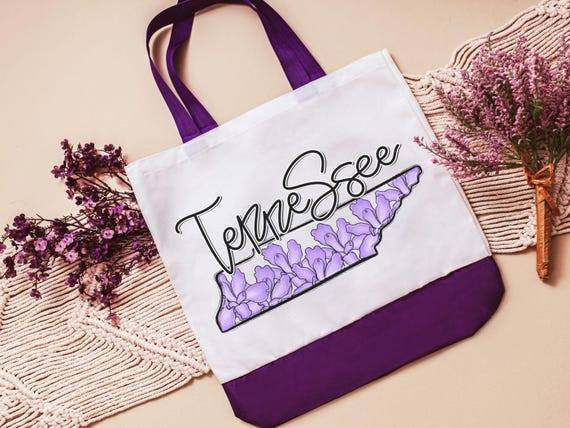 purple iris Tennessee state flower Tennessee tote bag for women, TN gifts, Tennessee game day bag for college student, Tennessee Christmas