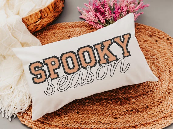 spooky season Halloween lumbar pillow cover 12x20, preppy Halloween throw pillow for bed, boo basket stuffers for adults, October themed